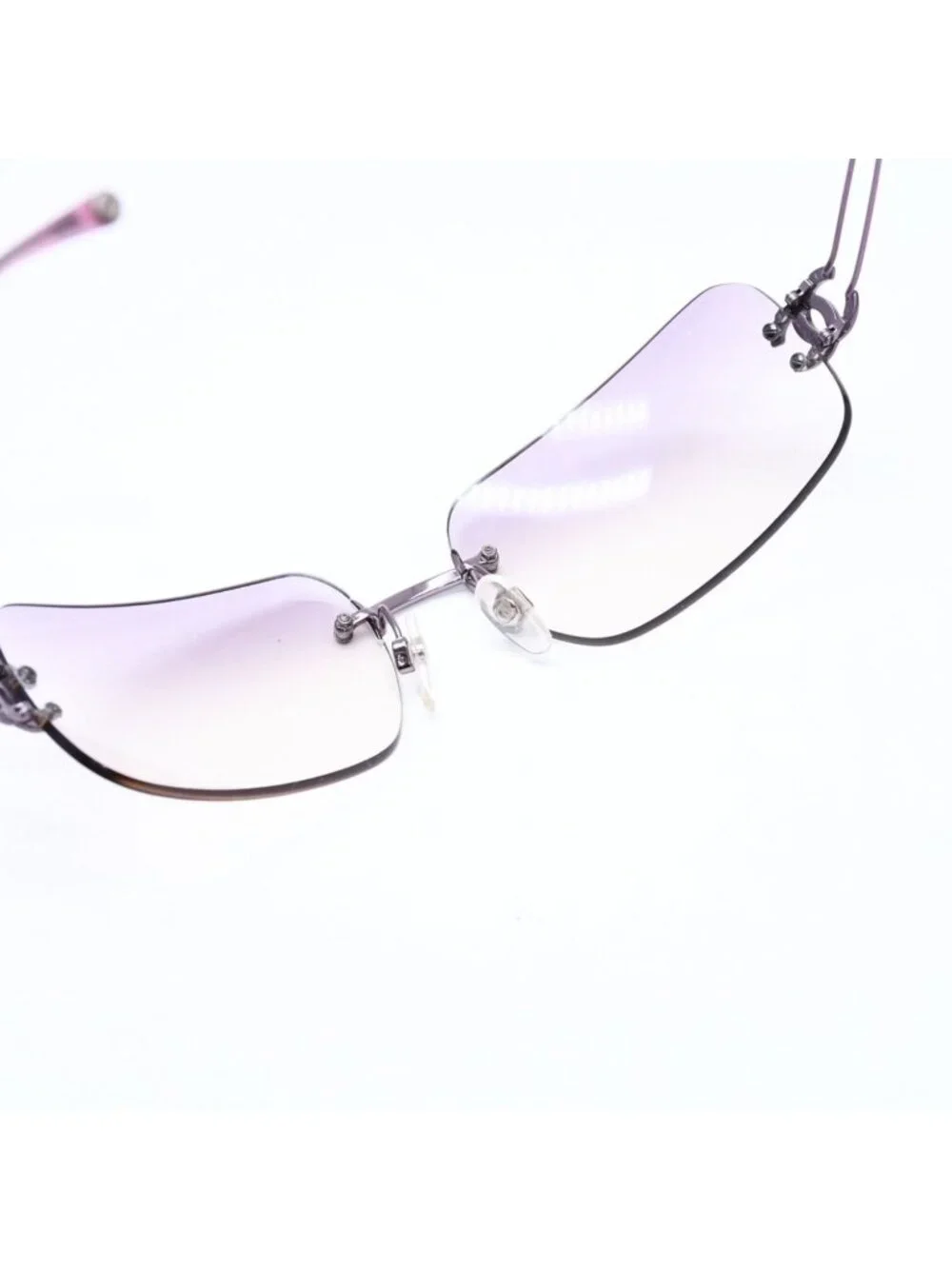 Chanel Rimless Sunglasses Side CC Logo Lavender Light Brown Gradient 16 Eyewear